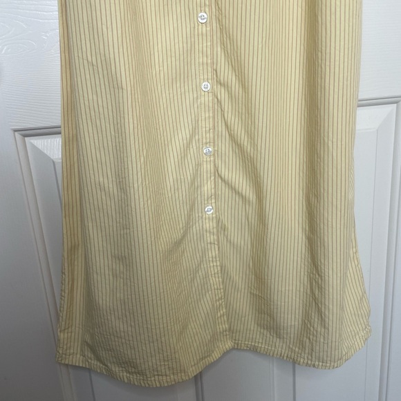 ICHI Yellow Striped Belted Shirt Dress Button Down Midi Short Sleeve Pockets - Picture 7 of 14